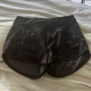 Lululemon Black Camo 4 Inch Speed Up Shorts